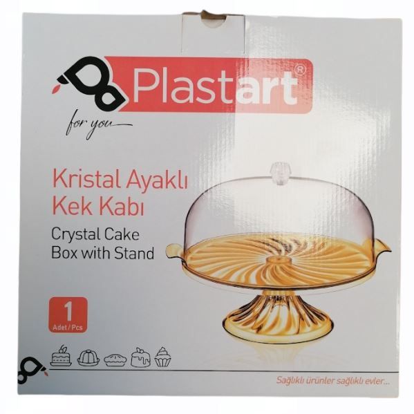 Plastart Crystal Cake Box with Stand - BPA Free - 35 x 25cm