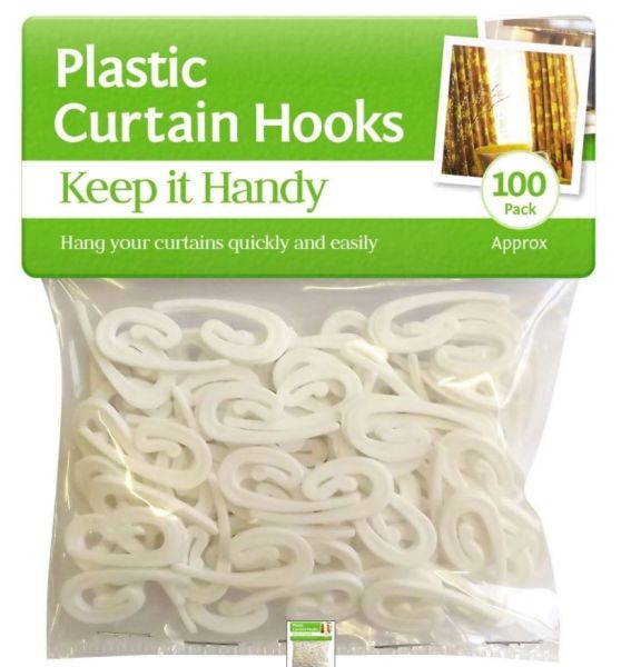 Keep it Handy Plastic Curtain Hooks - White - Pack of 100