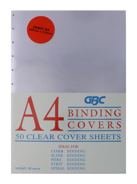 A4 BINDING COVER CLEAR 50 PACK