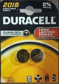 Duracell DL2016/CR2016/KCR2016 3V Lithium Button Battery - Pack Of 2