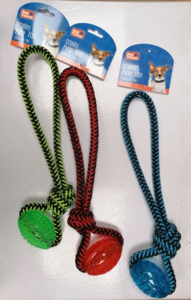 Pet Touch Doggy Play Rope with TPR Toy for Dogs - 38 x 11cm - Assorted Colours 
