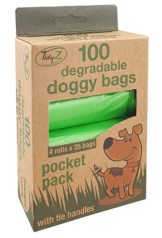 Tidyz Degradable Poop Bags With Tie Handles - Green - Pocket Pack - Pack Of 100