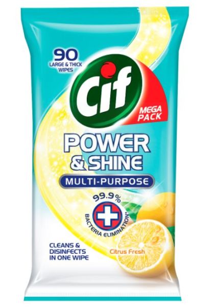 Cif Power & Shine Multi-Purpose Large & thick Wipes - Citrus Fresh - Pack of 90 - Exp: 08/23