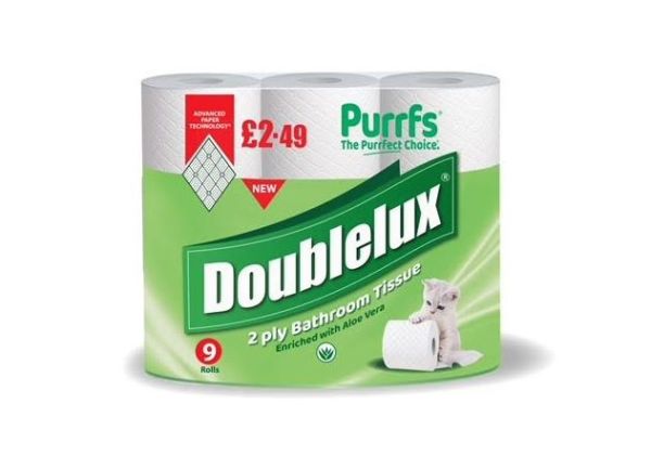Purrfs Double Lux Fragranced Bathroom/Toilet Tissue Rolls with Aloe Vera - 2 Ply - White - Pack of 9 - Price Marked £2.49