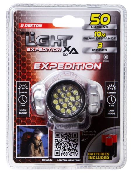 Dekton Pro-Light XA50 Expedition High Intensity LED Head Torch with Batteries - 50 Lumens 