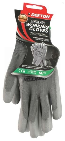 Dekton Snug Fit PU Coated Working Gloves - Grey - Size: 8 - Medium
