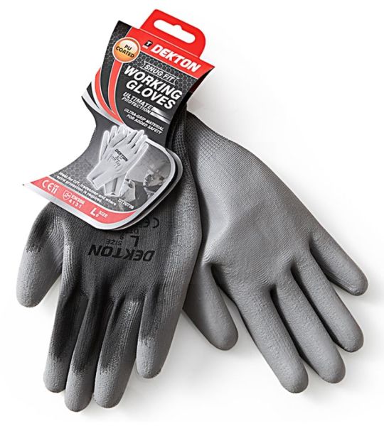 Dekton Snug Fit PU Coated Working Gloves - Grey - Size: 9 - Large