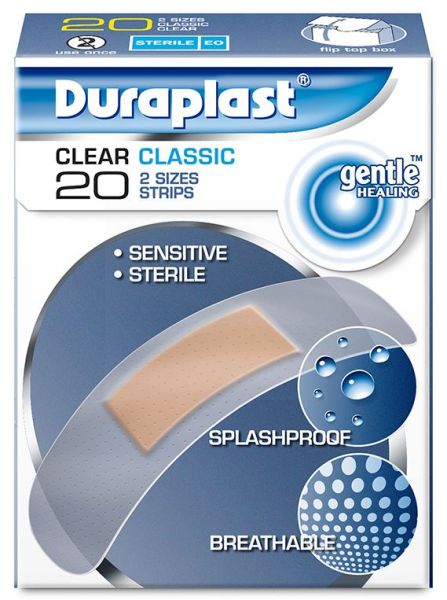 Duraplast Clear Classic Sterile Gentle Healing Plasters - Pack Of 20 - 2 Sizes Strips