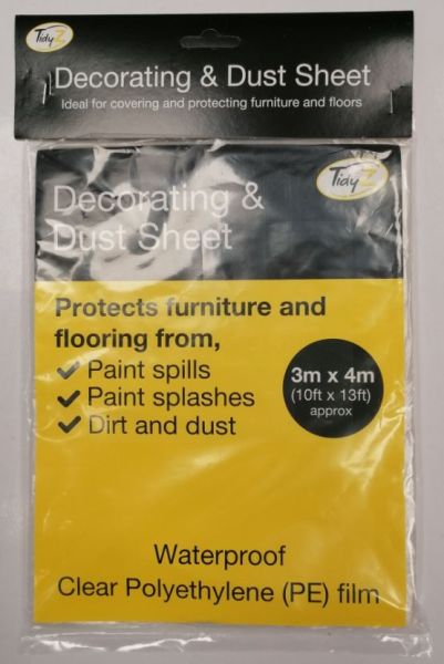 Tidyz Waterproof Decorating & Dust Sheet - Clear - 3m x 4m 