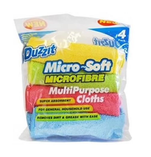 151 Duzzit Micro-Soft Microfibre Multi-Purpose Clothes for General Household Use - 29 x 29cm - Assorted Colours - Pack of 4