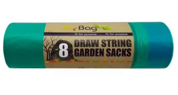 Eco Bag Super Strong Draw String Garden Sacks - Green - 80 x 120cm - 50L - Pack of 8