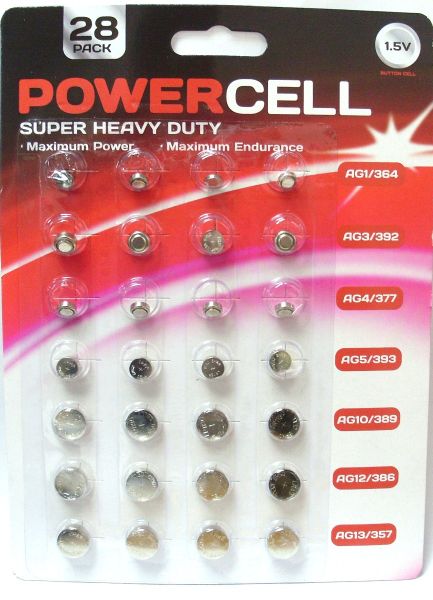 POWERCELL SUPER HEAVY DUTY BUTTON BATTERIES (1.5V)