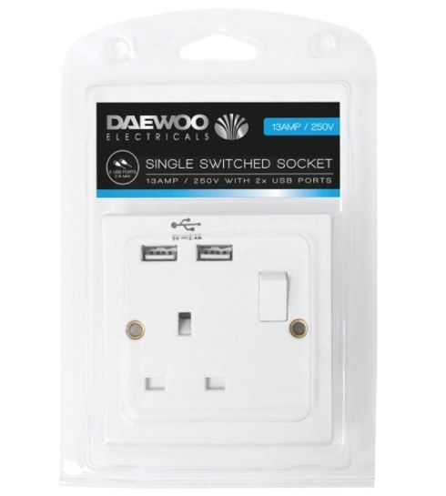 Daewoo Electricals Single Switched Socket with 2X USB Ports - 13A - 250V