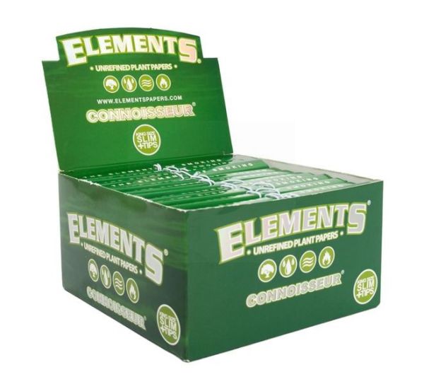 Elements Connoisseur Unrefined Plant Papers + Tips - King Size Slim - Pack of 24