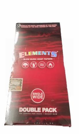 Elements Slow Burn Hemp Papers - Single Wide - Double Pack - Pack Of 25 - 100 Leaves Per Pack - Sugar Gum