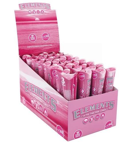 Elements Ultra Thin King Size Pink Pre-Rolled Cones - Pack of 32
