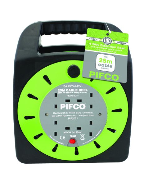 Pifco 4 Way Cassette Reel Extension Lead - 25 Metres
