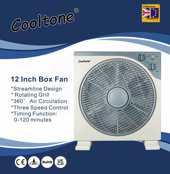 COOLTONE 12" PLASTIC BOX FAN - 360 DEGREE ROTATION 