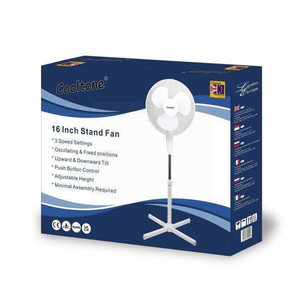COOLTONE 16" STAND FAN - 3 SPEED - WHITE