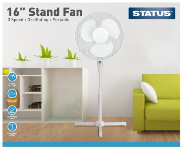 16" Oscillating Pedestal Fan With 3 Speed Settings - White