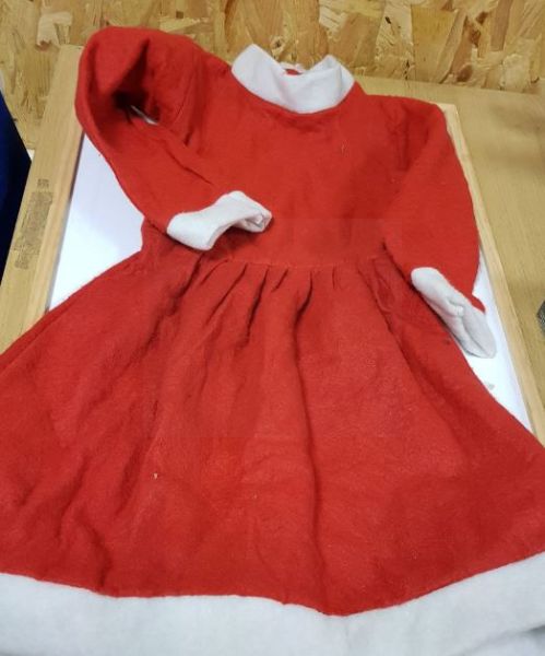 Little Girls Father Christmas Outfit - Dress In Red With White Trimming
