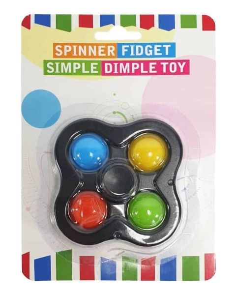 4 POP Mini Sensory Fidget Spinner Simple Dimple Toy - 6.5 x 6.5cm - Assorted Colours