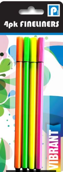 Fineliner Pens - Vibrant Mixed Colours - Pack Of 4