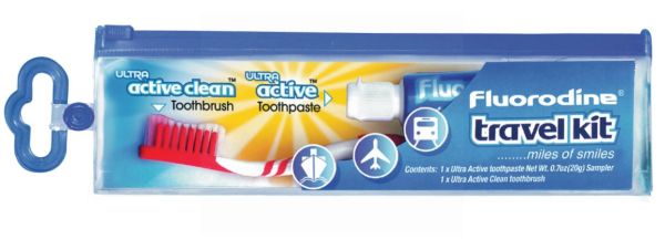 Fluorodine Travel Kit - Toothbrush And Toothpaste In Travel Wallet