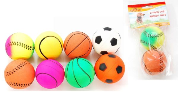 Foam Rubber Balls For Pet Dogs - Colours And Designs May Vary - Pack of 2 