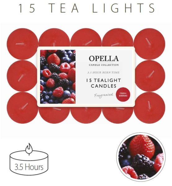 Opella Fragranced/Scented Tea Lights / Candles - Fresh Berries - Pack Of 15