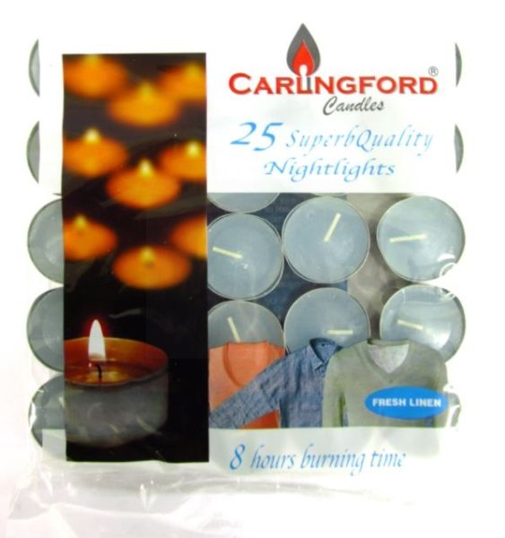 Carlingford Superb Quality Night Light Candles - Fresh Linen - Pack of 25