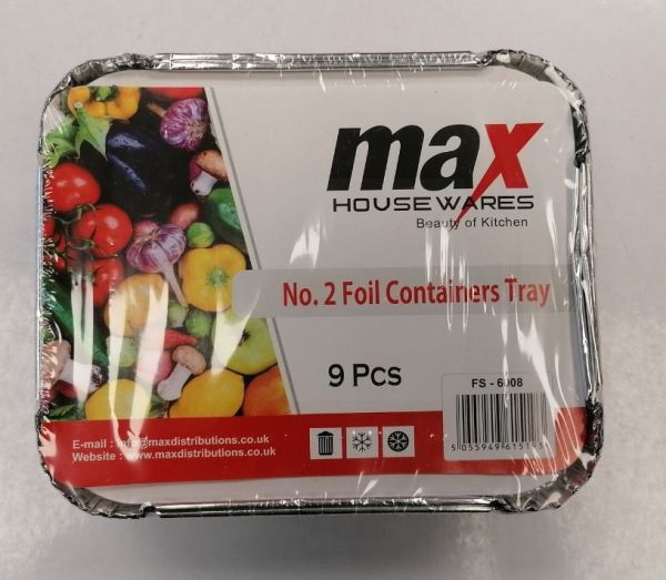 Max House Wares No. 2 Foil Containers Tray - 14 x 12 x 5cm - Pack of 9