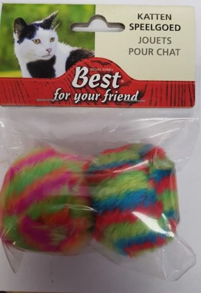 Furry Coloured Pet Cat Toy Balls - Pack of 2