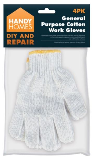 General Purpose Cotton Work Gloves - Pack of 4