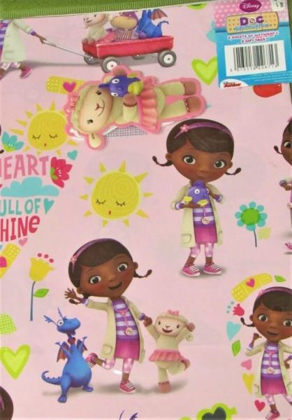 Doc McStuffins Gift Wrapping Papers & Tags - Pack of 2 - 50cm X 69.5cm 