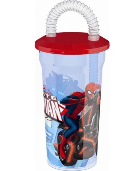 Marvel Ultimate Spider Man Glass with Straw for Kids