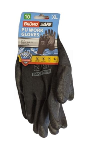 Bruno Safe PU Work Gloves - Black - Extra Large - Size 10
