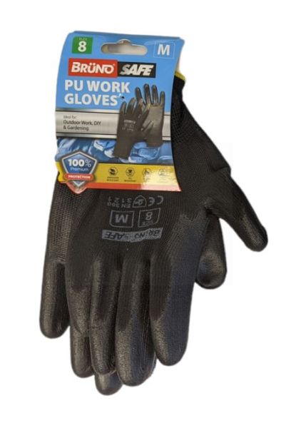 Bruno Safe PU Work Gloves - Black - Medium - Size 8
