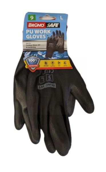 Bruno Safe PU Work Gloves - Black - Large - Size 9