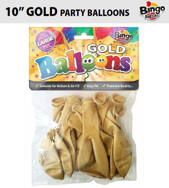 Bingo Traditional Large Latex Balloons - 10" - Pack of 16 - Gold