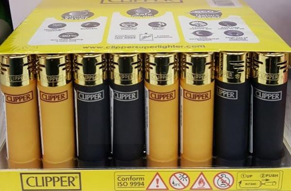 Electronic Clipper Lighter With Gold Caps - Assorted Colours - Black And Gold - Pack Of 40