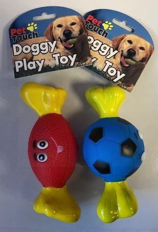 Pet Touch - Squeaky Doggy Play Toy Funny Sport Bone - Designs Vary