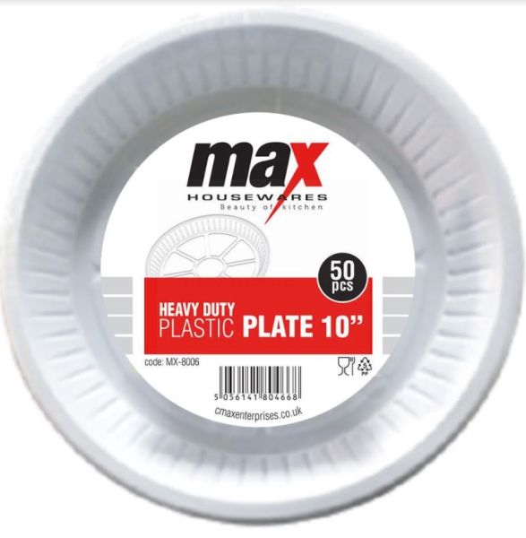 Disposable Heavy Duty Plastic Plates - 10 Inch - Pack Of 50