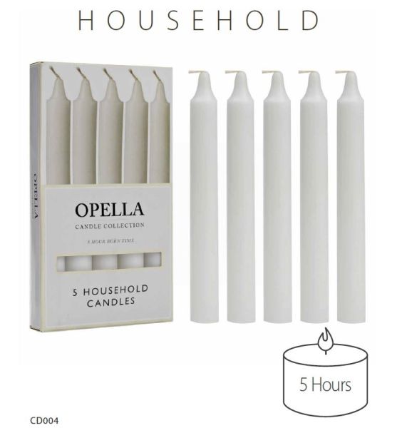 Opella Household Candles - White - Pack Of 5