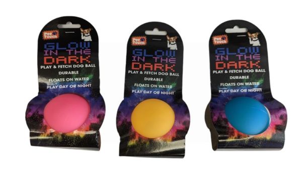 Pet Touch Glow in the Dark Dog Play Ball - 6cm - Assorted Colours
