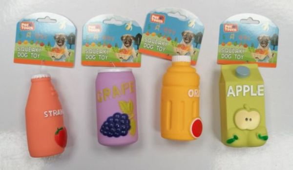Pet Touch Squeaky Drink Carton Dog Toy - Assorted Designs - 13 x 6.5cm 