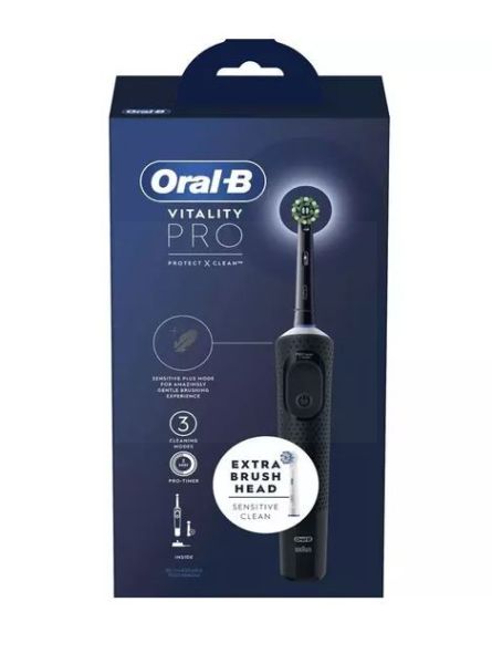 Oral-B Vitality Pro Protect X Clean Rechargeable Toothbrush with Extra Brush Head - Black - Sensitive Clean