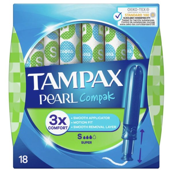 Tampax Pearl Compak - Super - 3X Comfort - Pack of 18 - Exp: 01/27
