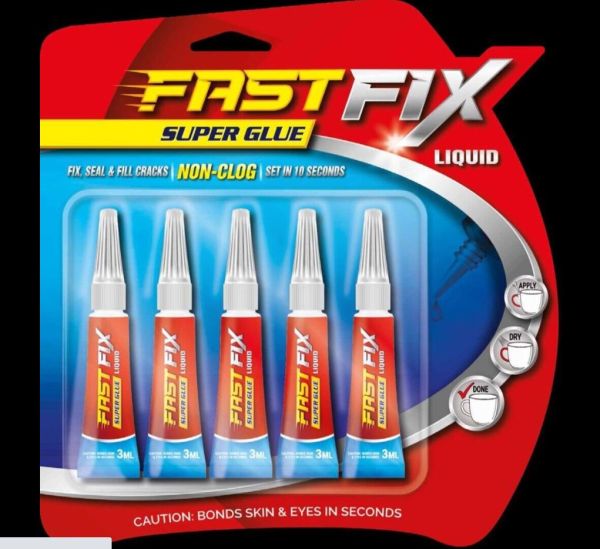 Fast Fix Non-Clog Liquid Super Glue - 3g - Pack of 5 