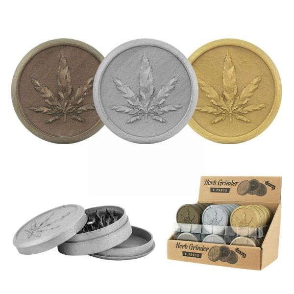 Soft Touch 3 Parts Tobacco Herb Grinders - Plain Assorted Colours - Gold/Silver/Green